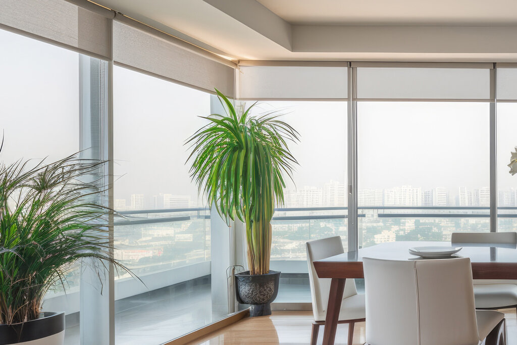 custom roller shades in a living room