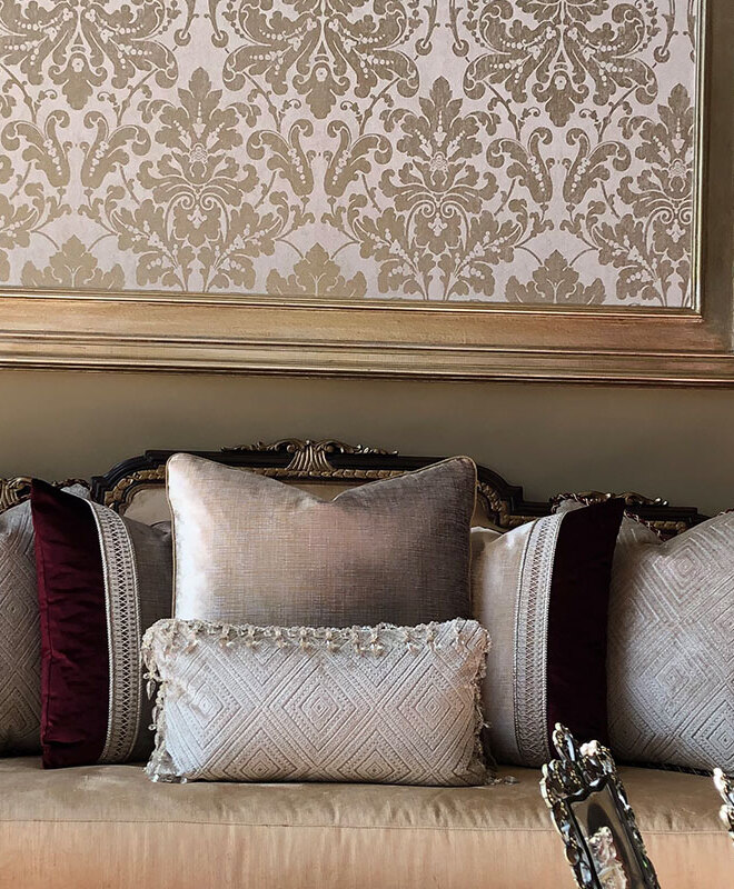 custom pillows and upholstered wall panels by Nez Designs
